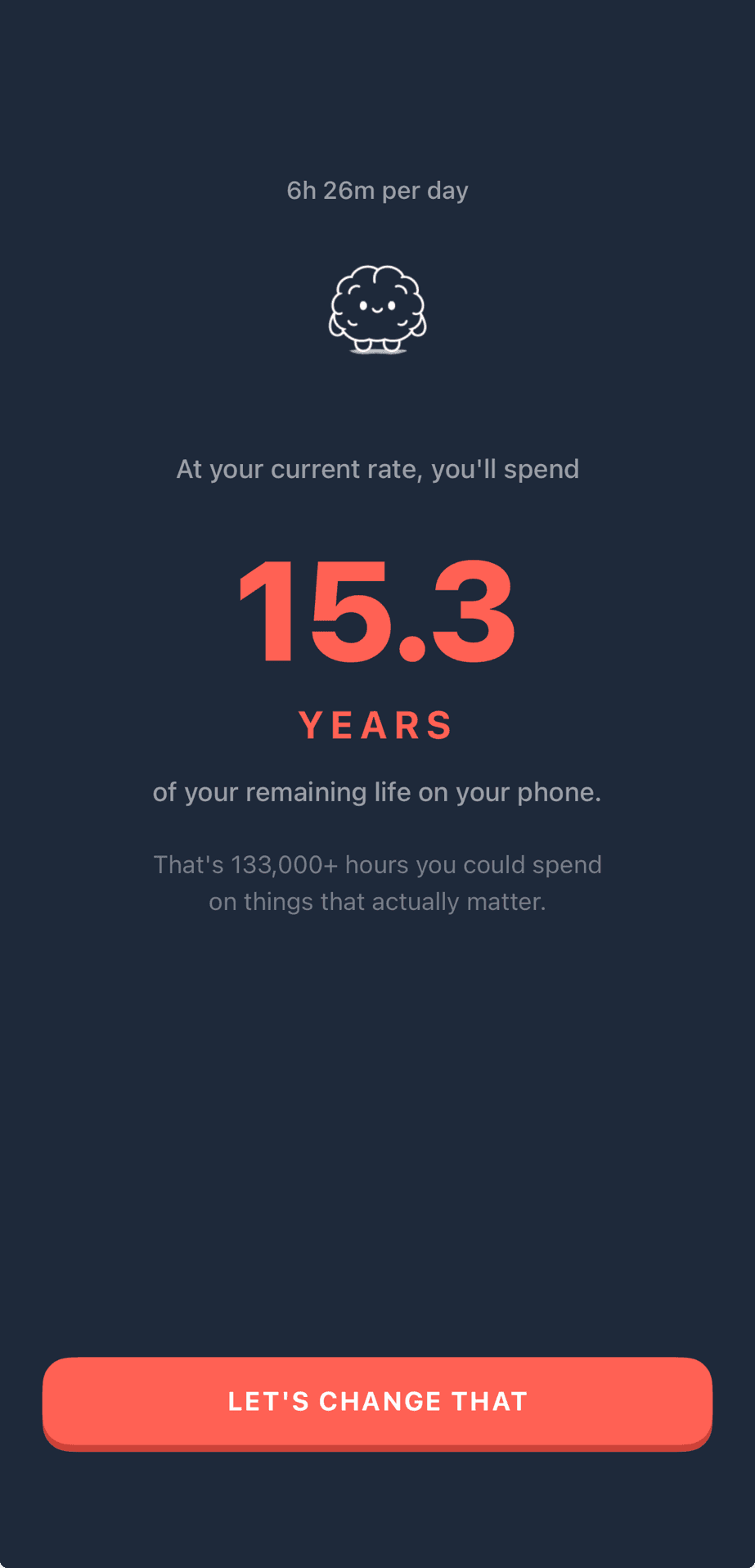 MindBack showing how many years of your life go to your phone